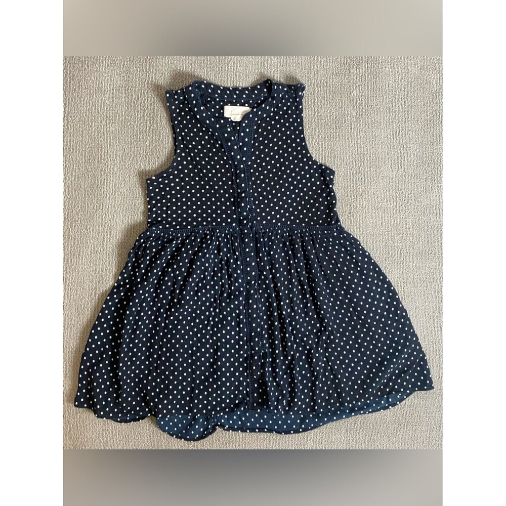 Anthropologie Navy and White Polka Dot Sleeveless Button Up Summer Spring Dress